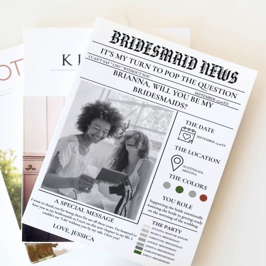 Bridesmaid-Vorlage Zeitung+Bridesmaid-Info-Karte Einladung