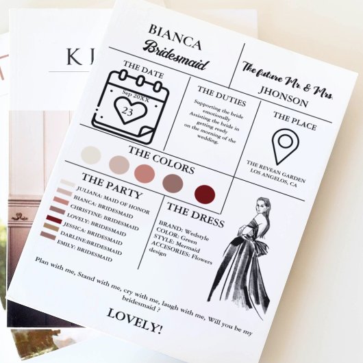 Bridesmaid-Vorlage Zeitung+Bridesmaid-Info-Karte Einladung