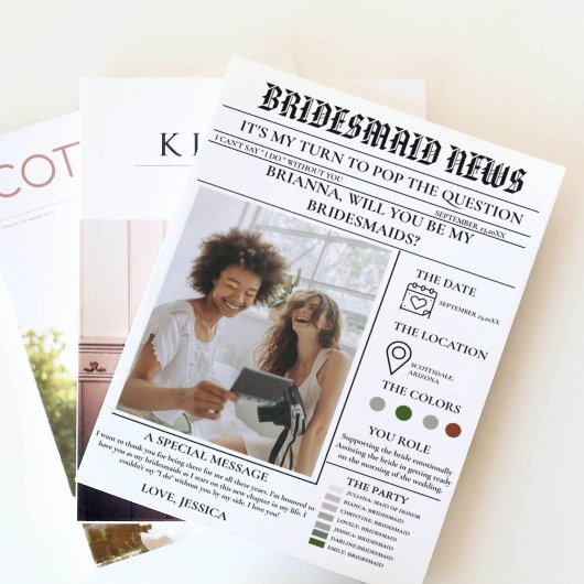 Bridesmaid-Vorlage Zeitung+Bridesmaid-Info-Karte Einladung