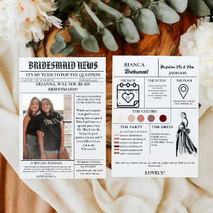 Bridesmaid-Vorlage Zeitung+Bridesmaid-Info-Karte Einladung