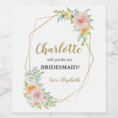 Bridesmaid-Vorschlag Blumengold Weinetikett (Einzelnes Label)