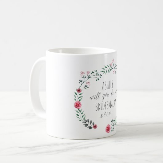 Bridesmaid-Vorschlag bothanische Aquarellfarben-Ta Kaffeetasse (Vorderseite Links)