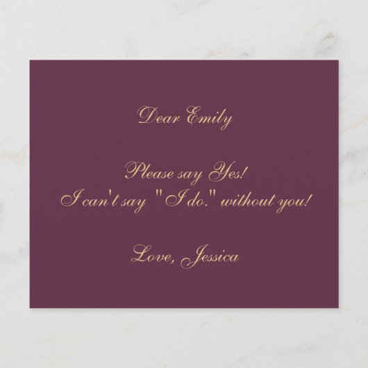 Bridesmaid Vorschlag Budget Wein Farbe Einfach (Rückseite)