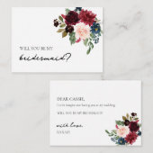 Bridesmaid Vorschlag Card Fall Burgundy Navy Flora Mitteilungskarte (Vorne/Hinten)