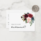 Bridesmaid Vorschlag Card Fall Burgundy Navy Flora Mitteilungskarte (Vorderseite/Rückseite Beispiel)