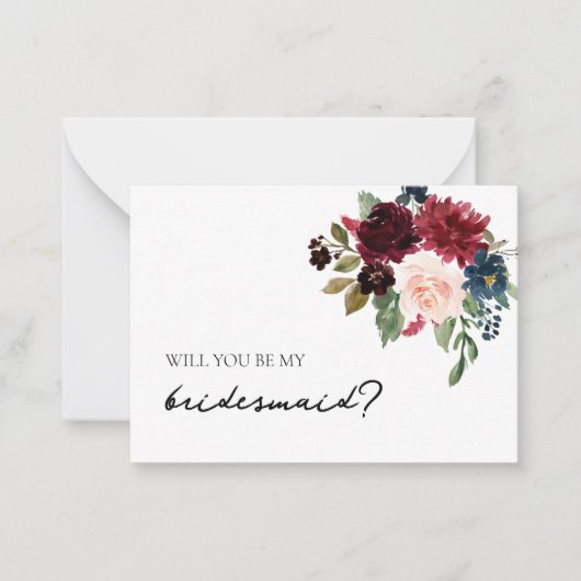 Bridesmaid Vorschlag Card Fall Burgundy Navy Flora Mitteilungskarte (Vorderseite)