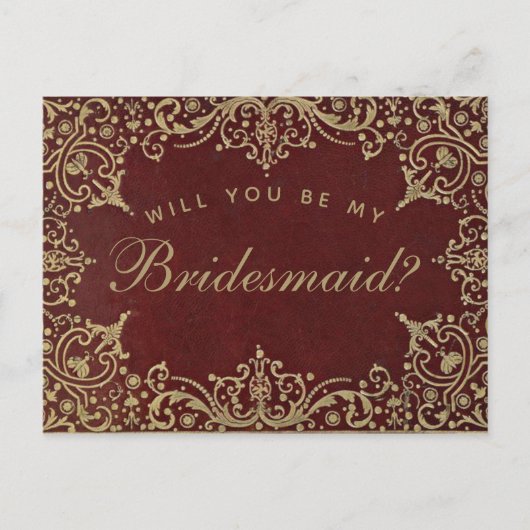 Bridesmaid Vorschlag Elegantes Vintages Gold Burgu Postkarte (Vorderseite)