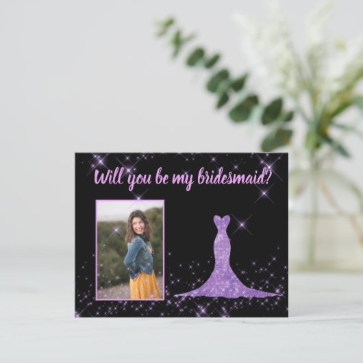 Bridesmaid Vorschlag Foto mit einstellbarer Grenze Einladung (Stehend Vorderseite)