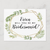 Bridesmaid Vorschlag grün Hochzeitsfeier geo Einladungspostkarte (Vorderseite)