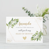 Bridesmaid Vorschlag Karte Grün und Gold (Stehend Vorderseite)