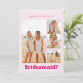 Bridesmaid Vorschlag kühl gespielt Foto Rosa Einladung (Stehend Vorderseite)