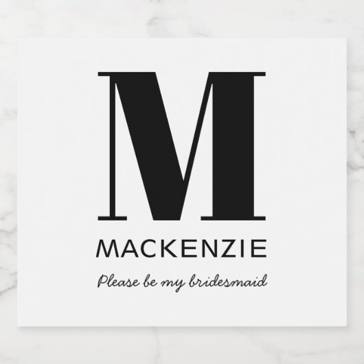 Bridesmaid Vorschlag Monogramm Name Schaumweinetikett (Einzelnes Label)