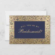 Bridesmaid-Vorschlag Navy Blue Gold Rose Vintag