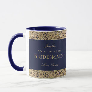 Bridesmaid-Vorschlag Navy Blue Vintag Gold Rose Tasse