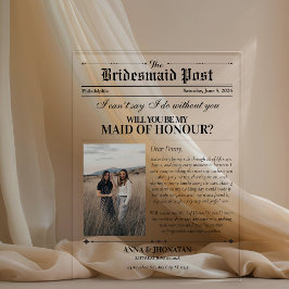 Bridesmaid Vorschlag Newspaper Foto Retro Acryleinladungen