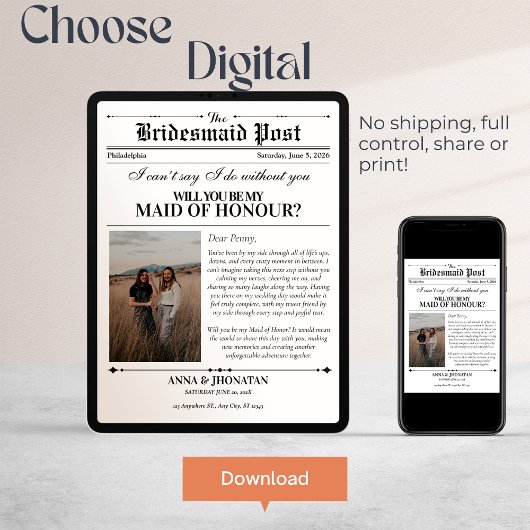 Bridesmaid Vorschlag Newspaper Foto Retro Einladung