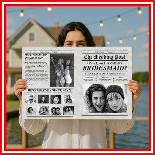 Bridesmaid Vorschlag Newspaper Retro Trauzeugin Karte