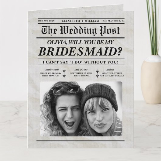 Bridesmaid Vorschlag Newspaper Retro Trauzeugin Karte (Vorderseite)