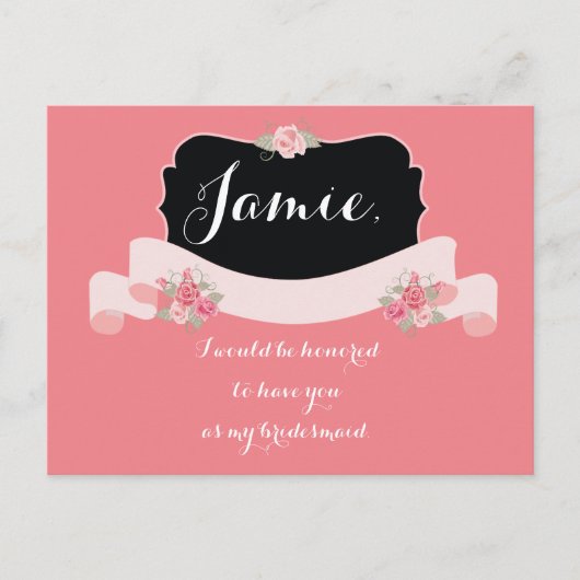 Bridesmaid-Vorschlag Rosa Blume Einladungspostkarte (Vorderseite)
