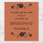 Bridesmaid Vorschlag Script Floral Motif Terracott Weinetikett (Einzelnes Label)