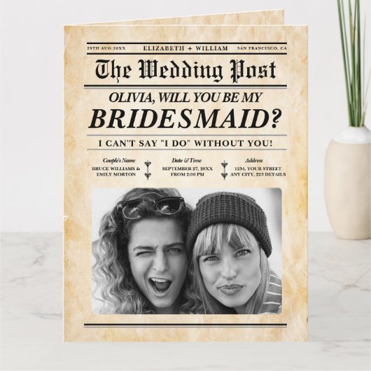 Bridesmaid Vorschlag Zeitung Rustikale Trauzeugin Karte (Vorderseite)
