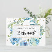 Bridesmaid-Vorschlagskarte | Blaue Vegetation Einladung (Stehend Vorderseite)