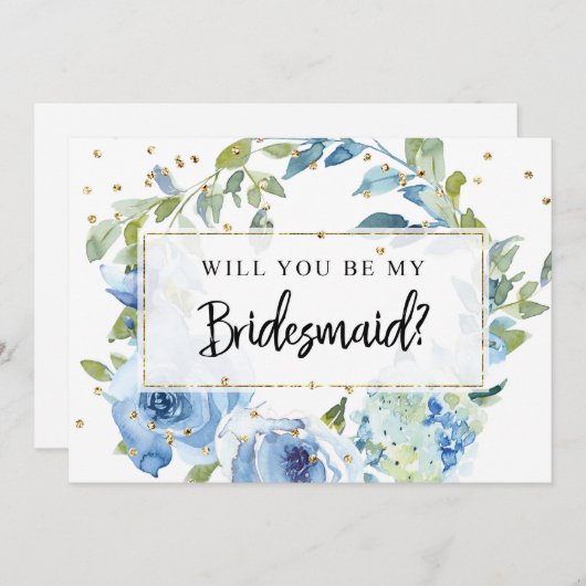 Bridesmaid-Vorschlagskarte | Blaue Vegetation Einladung (Vorne/Hinten)