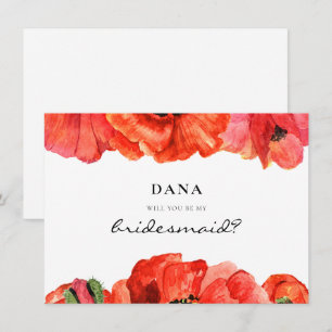 Bridesmaid-Vorschlagskarte für rote Mohnblumen Einladung