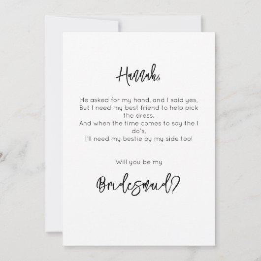 Bridesmaid-Vorschlagskarte Save The Date (Rückseite)