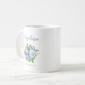 Bridesmaid Watercolor Floral Dusty Blue Wedding Kaffeetasse (Vorderseite Links)