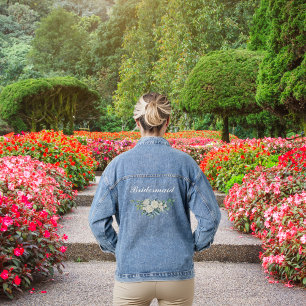 Bridesmaid Watercolor Floral White Roses Jeansjacke