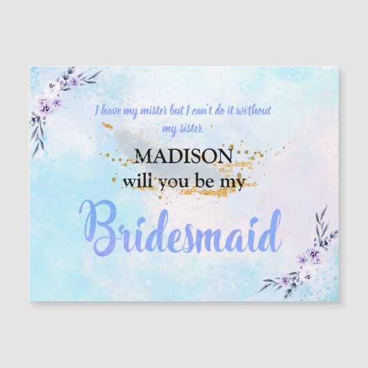 Bridesmaid Watercolor Pastel Magnetkarte (Vorderseite)
