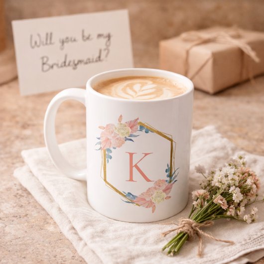 Bridesmaid Wedding Pastel Floral Wreath Monogram Kaffeetasse