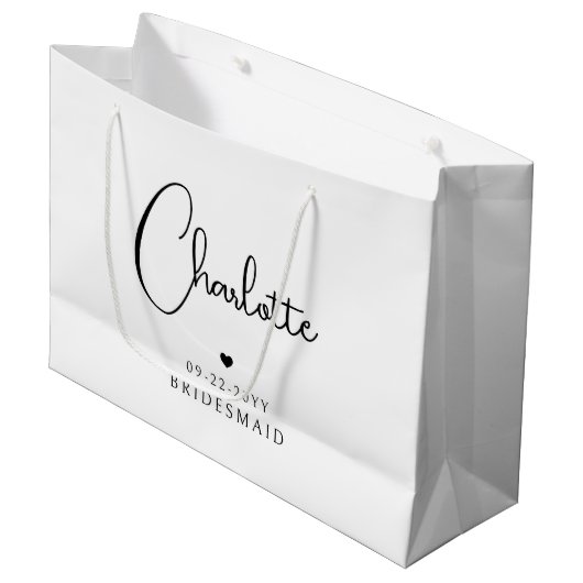 Bridesmaid Wedding Simple Modern Script Name Große Geschenktüte (Vorderseite Schrägansicht)