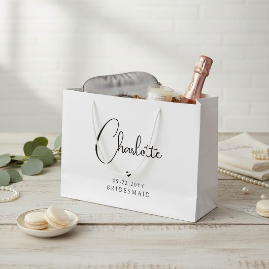 Bridesmaid Wedding Simple Modern Script Name Große Geschenktüte