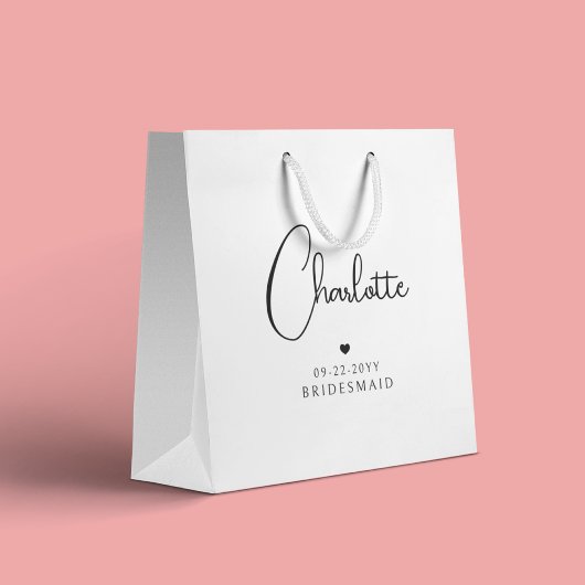 Bridesmaid Wedding Simple Modern Script Name Große Geschenktüte