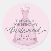 Bridesmaid Wedding Vintag rosa Kleid Danke Runder Aufkleber (Vorderseite)