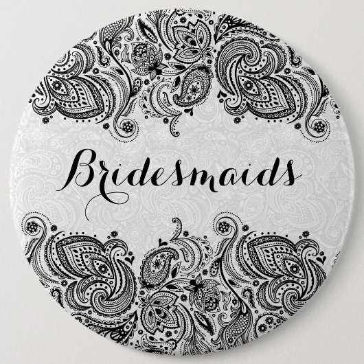 BridesMaid White & Black Paisley Lace Button (Vorderseite)