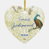 Bridesmaid White Distressed Damask Vintag Peacock Keramikornament (Vorne)