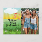 Bridesmaid wird mein modernes rustikales Festival Einladungspostkarte (Vorderseite)