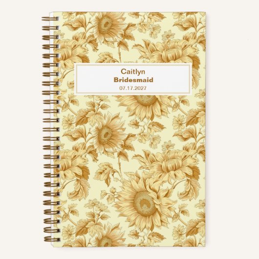 Bridesmaid Yellow Sunflower Floral Pattern Notizblock (Vorderseite)