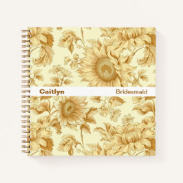 Bridesmaid Yellow Sunflower Floral Square Notebook Notizblock