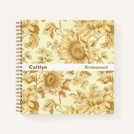 Bridesmaid Yellow Sunflower Floral Square Notebook Notizblock (Vorderseite)