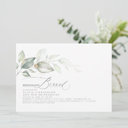 Bridesmaids Brunch Dreamy Greenery Brautparty Einladung (Stehend Vorderseite)