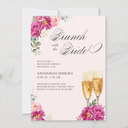Bridesmaid's Brunch mit dem Bride Pink Champagne Einladung (Vorderseite)