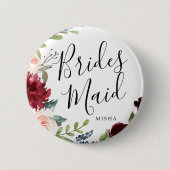Bridesmaids Burgundy Bouquet Individuelle Name Wed Button (Vorderseite)