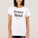 Bridesmaids Elegant Custom T-Shirt<br><div class="desc">Ein niedlicher T - Shirt für Ihre ganz besonderen Bridesmaids. Wir freuen uns, Sie während der Hochzeitsfeiern mit diesem personalisierten Namen, der Brautjungfrau Shirts, an Ihrer Seite zu stehen. Es enthält die Worte "Bridesmaid" in einem eleganten Text im Skriptstil. Unter diesem ist ein Platz für einen individuelle Name oder Initialen...</div>