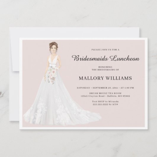 Bridesmaids Luncheon Bridal Gown Einladung (Vorderseite)