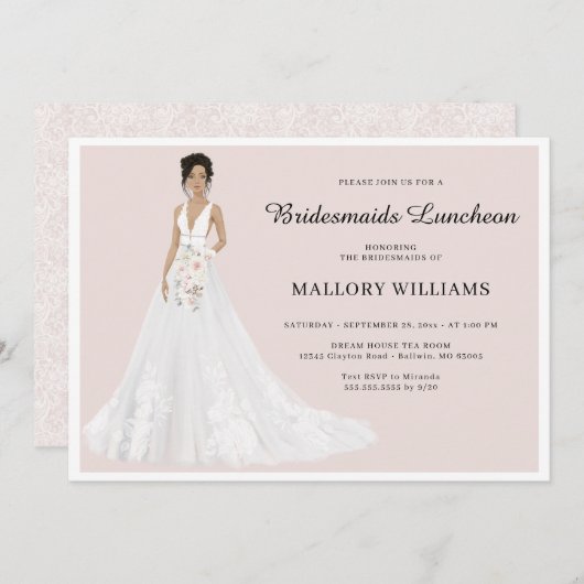 Bridesmaids Luncheon Bridal Gown Einladung (Vorne/Hinten)