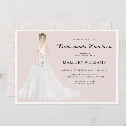 Bridesmaids Luncheon Bridal Gown Einladung (Vorne/Hinten)
